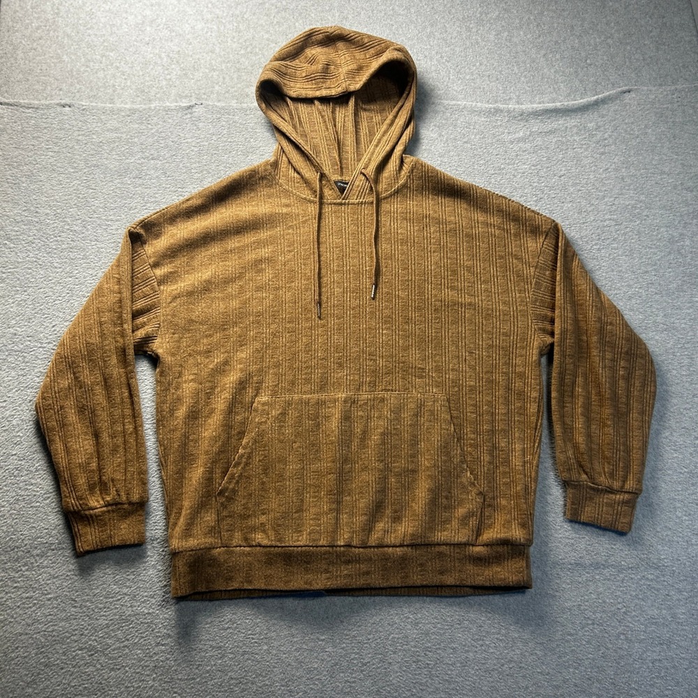 Hoodie Pullover Sweatshirt Womens Large Brown Textured Casual Knit Top Dokotoo
